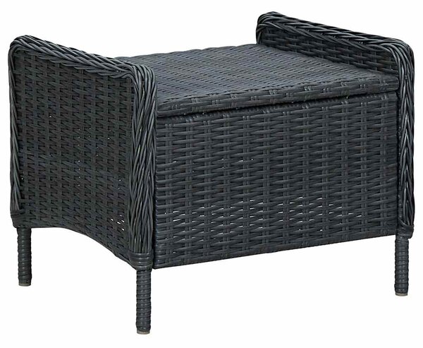 Sötétszürke dönthető polyrattan kerti szék lábzsámollyal