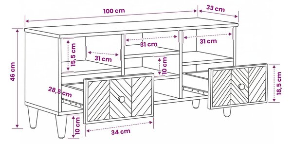 VidaXL Tároló szekrények Barna 100 x 33,5 x 46 cm Tömör Mangófát