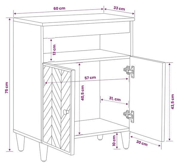 VidaXL Tároló szekrények Barna 60 x 33,5 x 75 cm Tömör Mangófát
