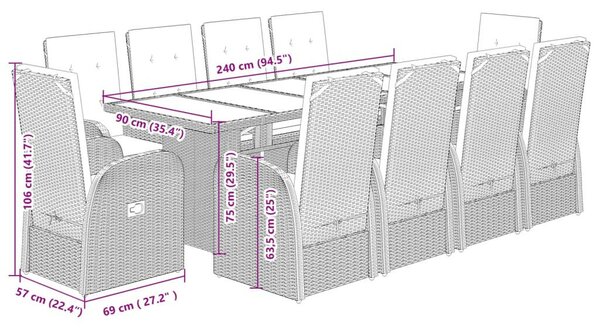 VidaXL 11 részes szürke polyrattan kerti ülőgarnitúra párnákkal