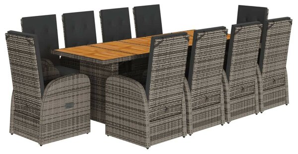 VidaXL 11 részes szürke polyrattan kerti ülőgarnitúra párnákkal