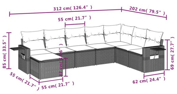 VidaXL Polyrattan Kerti Ülőgarnitúra - 8 részes - Bézs