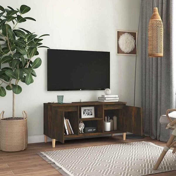 Füstös tölgy színű TV-szekrény tömör falábakkal 103,5x35x50 cm