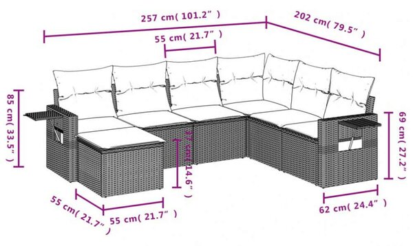 VidaXL 7 részes Polyrattan Kerti Ülőgarnitúra