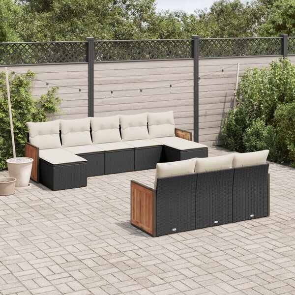 VidaXL 10 részes fekete polyrattan kerti ülőgarnitúra párnákkal