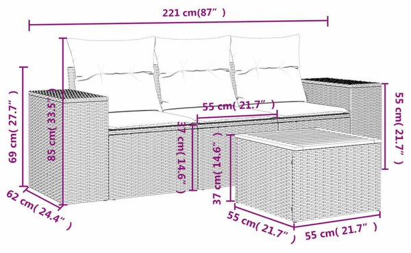 VidaXL Polyrattan Kerti Ülőgarnitúra - 4 részes - Fekete