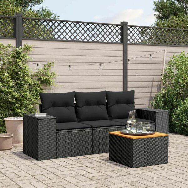 VidaXL Polyrattan Kerti Ülőgarnitúra - 4 részes - Fekete