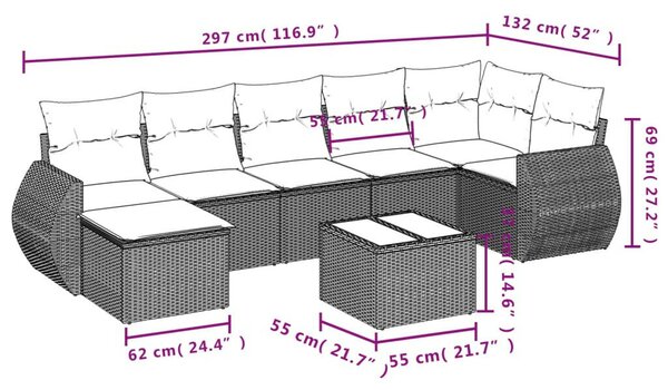 VidaXL 8 részes bézs polyrattan kerti ülőgarnitúra párnával