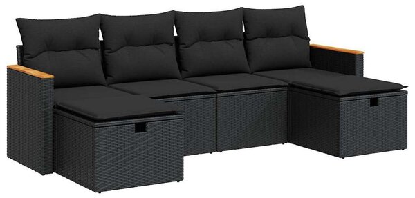 VidaXL Polyrattan Kerti Ülőgarnitúra - 6 részes - Fekete