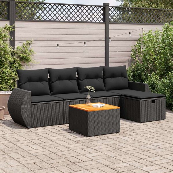 VidaXL Polyrattan Kerti Ülőgarnitúra - 6 részes - Fekete