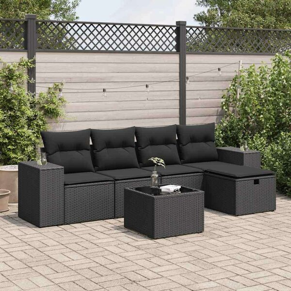 VidaXL Polyrattan Kerti Ülőgarnitúra - 6 részes - Fekete