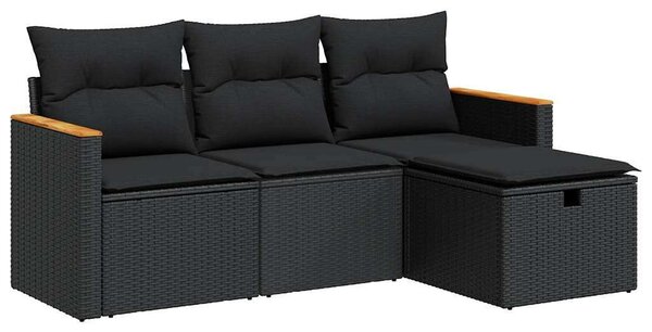 VidaXL Polyrattan Kerti Ülőgarnitúra - 4 részes - Fekete