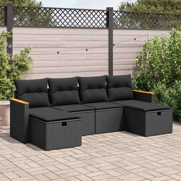 VidaXL Polyrattan Kerti Ülőgarnitúra - 6 részes - Fekete