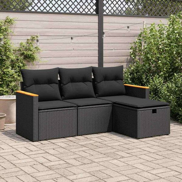 VidaXL Polyrattan Kerti Ülőgarnitúra - 4 részes - Fekete