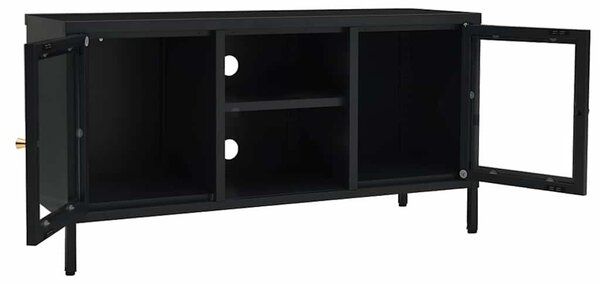 Fekete acél és üveg TV-szekrény 105 x 35 x 52 cm