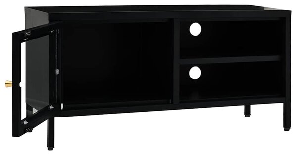 Fekete acél és üveg TV-szekrény 90 x 30 x 44 cm