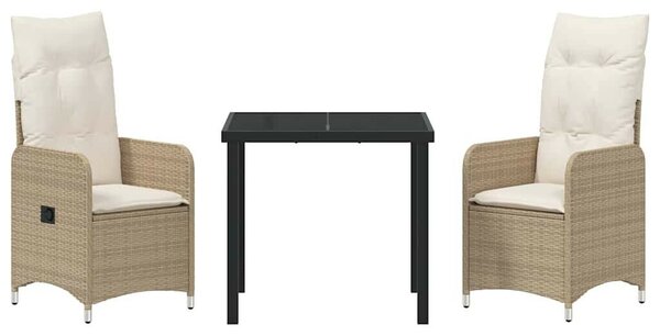 Kert étkező szett párnával 3 pcs Bézs Poli rattan