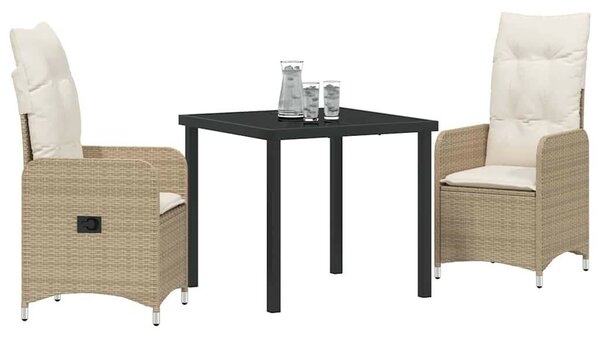 Kert étkező szett párnával 3 pcs Bézs Poli rattan