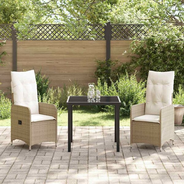 Kert étkező szett párnával 3 pcs Bézs Poli rattan