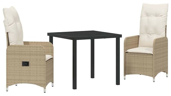 Kert étkező szett párnával 3 pcs Bézs Poli rattan