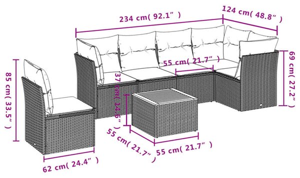 VidaXL Polyrattan Kerti Ülőgarnitúra - 7 részes - Szürke