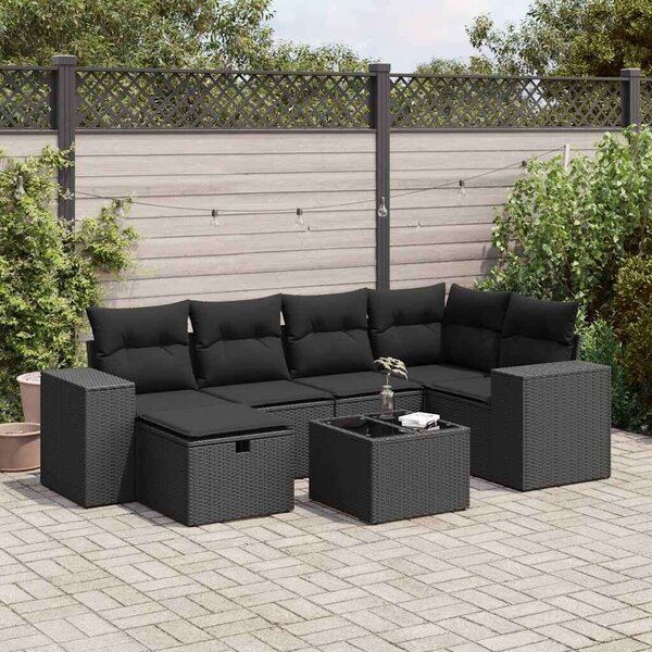 VidaXL Polyrattan Kerti Ülőgarnitúra - 7 részes - Fekete