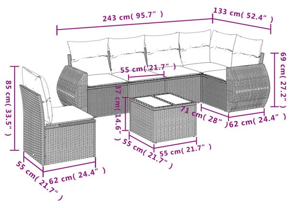 VidaXL Polyrattan Kerti Ülőgarnitúra - 7 részes - Fekete