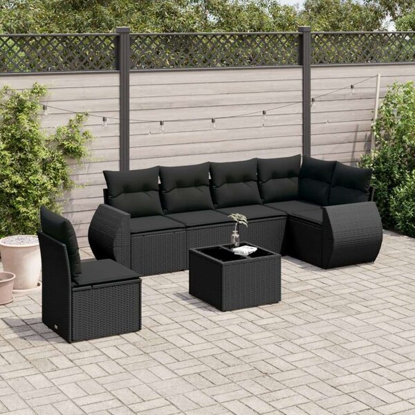 VidaXL Polyrattan Kerti Ülőgarnitúra - 7 részes - Fekete