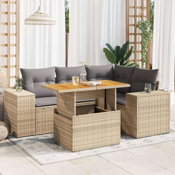 VidaXL 5 részes polyrattan kerti ülőgarnitúra - bézs