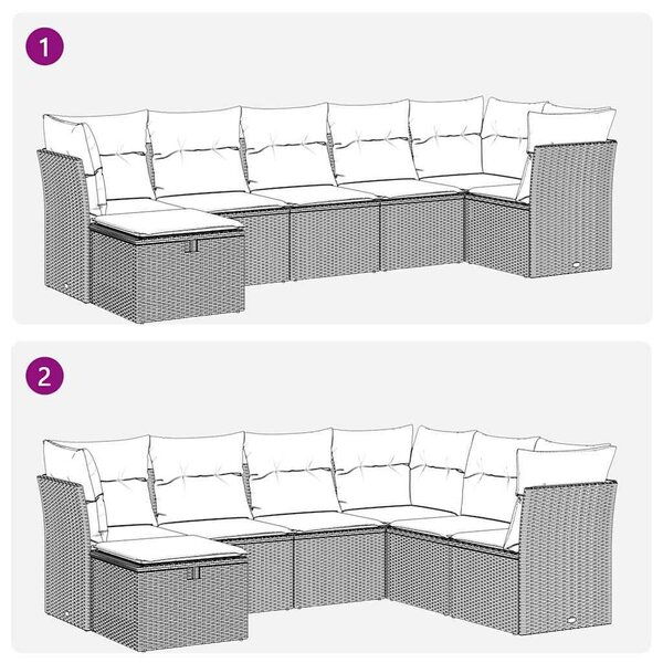 VidaXL Polyrattan Kerti Ülőgarnitúra - 7 részes - Fekete