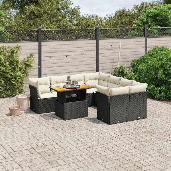 VidaXL Polyrattan Kerti Ülőgarnitúra - 9 részes - Fekete