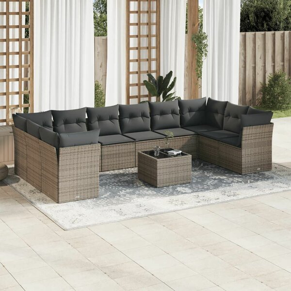 VidaXL Polyrattan Kerti Ülőgarnitúra - 11 részes - Szürke