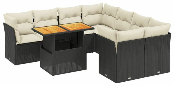 VidaXL Polyrattan Kerti Ülőgarnitúra - 9 részes - Fekete