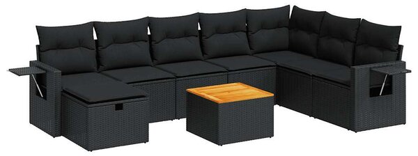 VidaXL Polyrattan Kerti Ülőgarnitúra - 9 részes - Fekete