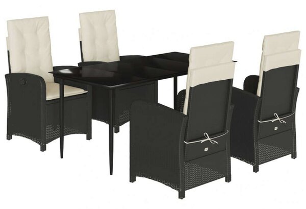 VidaXL 5 részes fekete polyrattan kerti étkezőgarnitúra párnákkal