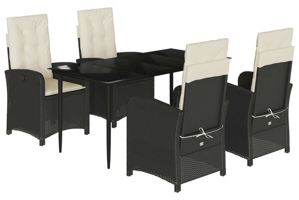 VidaXL 5 részes fekete polyrattan kerti étkezőgarnitúra párnákkal