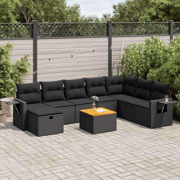 VidaXL Polyrattan Kerti Ülőgarnitúra - 9 részes - Fekete