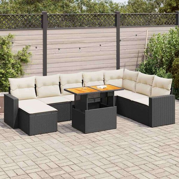 VidaXL Polyrattan Kerti Ülőgarnitúra - 9 részes - Fekete