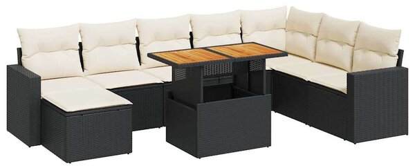 VidaXL Polyrattan Kerti Ülőgarnitúra - 9 részes - Fekete