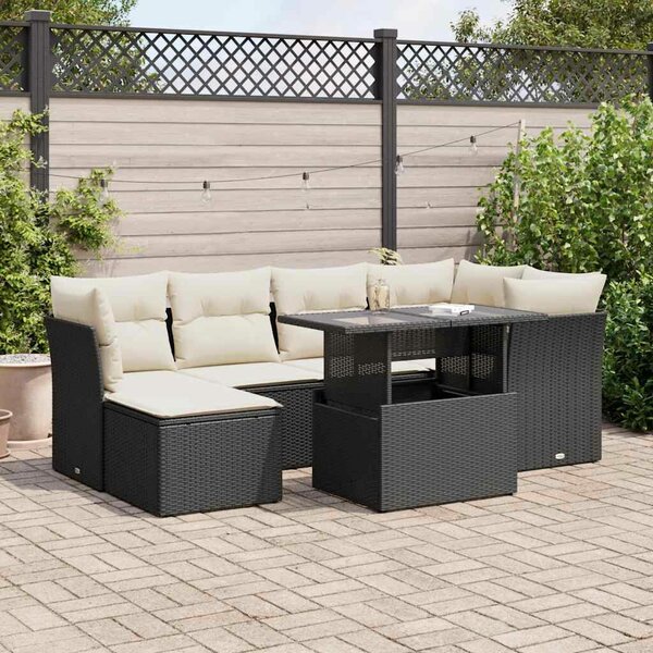 VidaXL Polyrattan Kerti Ülőgarnitúra - 7 részes - Fekete