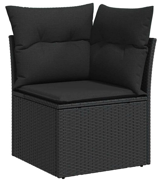 5 részes fekete polyrattan kerti kanapészett párnákkal