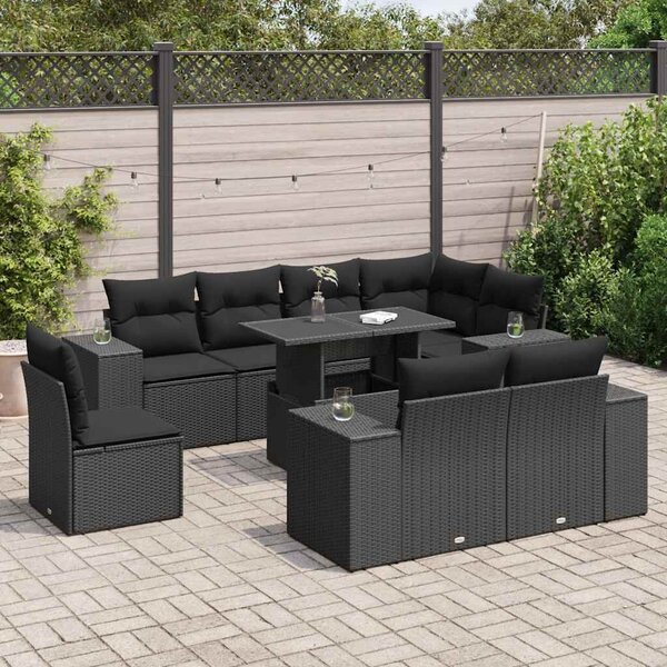 VidaXL Polyrattan Kerti Ülőgarnitúra - 9 részes - Fekete
