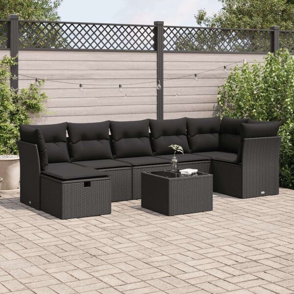 VidaXL 8 részes fekete polyrattan kerti garnitúra