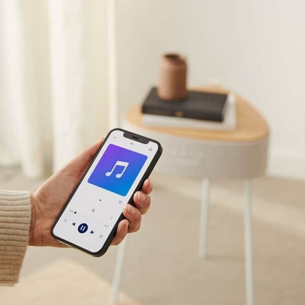 Beépített fiókos kávézóasztal Speaker Table 180º, CREATE, természetes fa