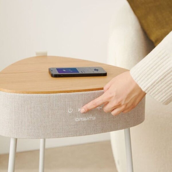 Beépített fiókos kávézóasztal Speaker Table 180º, CREATE, természetes fa