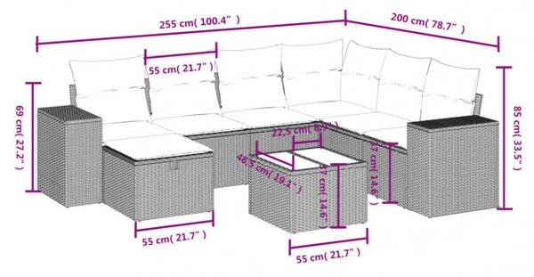 VidaXL Polyrattan Kerti Ülőgarnitúra - 8 részes - Fekete