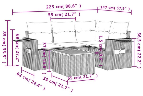 VidaXL Polyrattan Kerti Ülőgarnitúra - 5 részes, Bézs