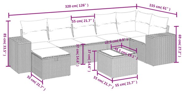 VidaXL Polyrattan Kerti Ülőgarnitúra - 8 részes - Fekete