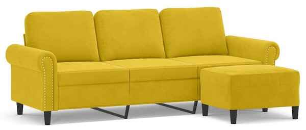 3 személyes sárga bársonykanapé lábtartóval 180 cm
