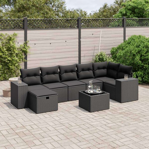 VidaXL Polyrattan Kerti Ülőgarnitúra - 8 részes - Fekete